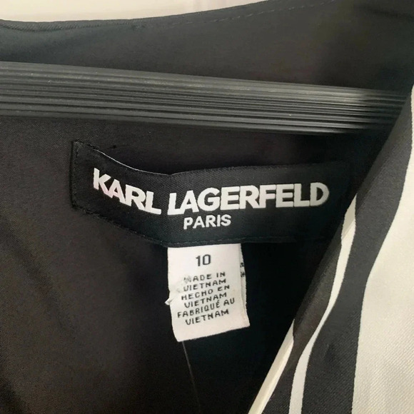 Karl Lagerfeld Short Sleeve Surplice Mini Dress - Size 10 - Black/White - NWT - Picture 8 of 13